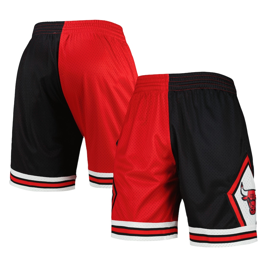 Men's Chicago Bulls Mitchell & Ness Black/Red Hardwood Classics 1997 Split Swingman Shorts Men's Chicago Bulls Mitchell & Ness Black/Red Hardwood Classics 1997 Split Swingman Shorts
