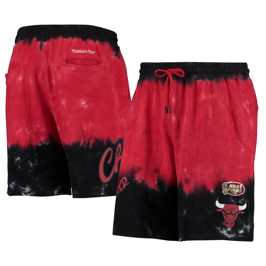 Men's Chicago Bulls Mitchell & Ness Black/Red Hardwood Classics Terry Tie-Dye Shorts Men's Chicago Bulls Mitchell & Ness Black/Red Hardwood Classics Terry Tie-Dye Shorts