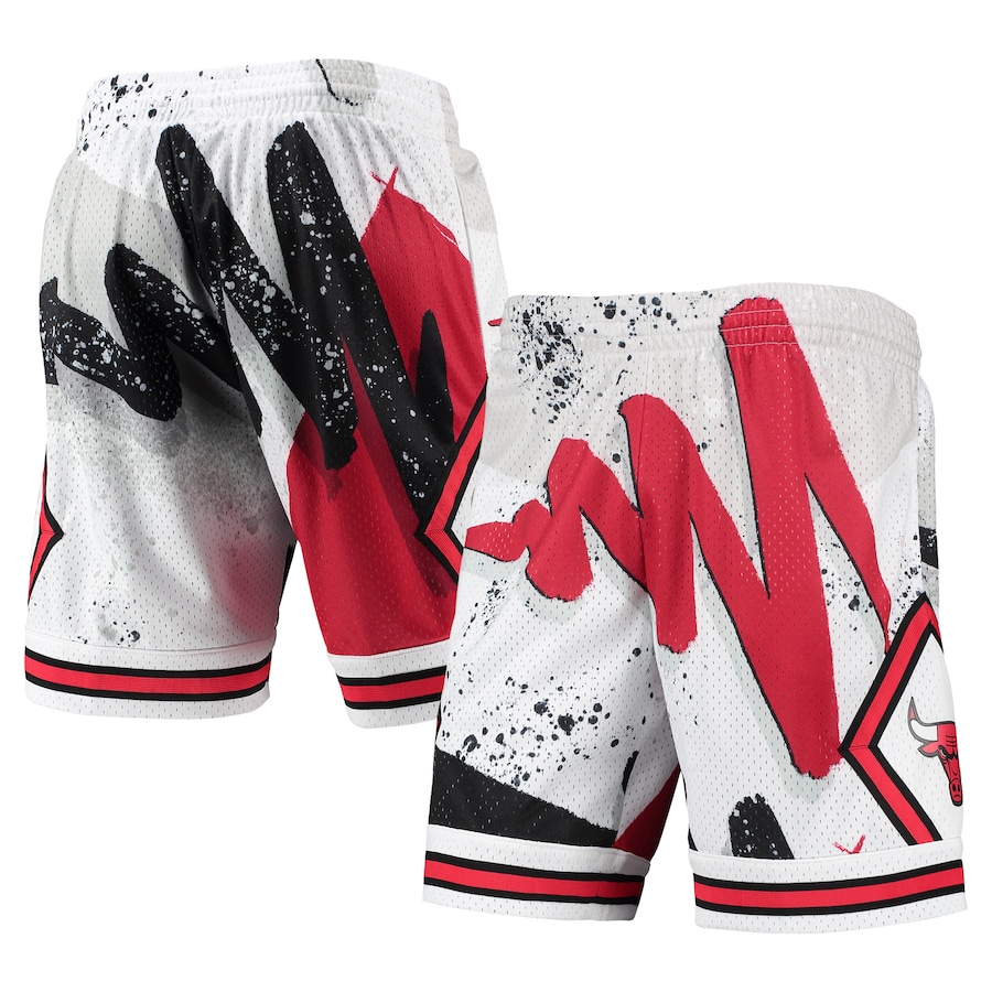 Men's Chicago Bulls Mitchell & Ness White Hardwood Classics 1997 Hyper Hoops Swingman Shorts Men's Chicago Bulls Mitchell & Ness White Hardwood Classics 1997 Hyper Hoops Swingman Shorts