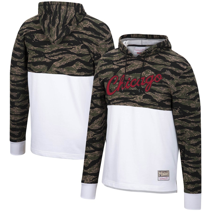 Men's Chicago Bulls Mitchell & Ness White Hardwood Classics Tiger Camo Pullover Hoodie Men's Chicago Bulls Mitchell & Ness White Hardwood Classics Tiger Camo Pullover Hoodie