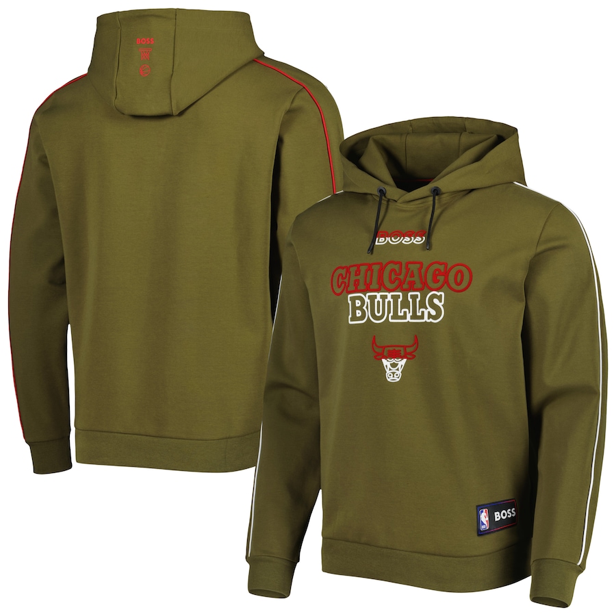 Men's Chicago Bulls NBA x Hugo Boss Olive Team Bounce Tri-Blend Pullover Hoodie Men's Chicago Bulls NBA x Hugo Boss Olive Team Bounce Tri-Blend Pullover Hoodie