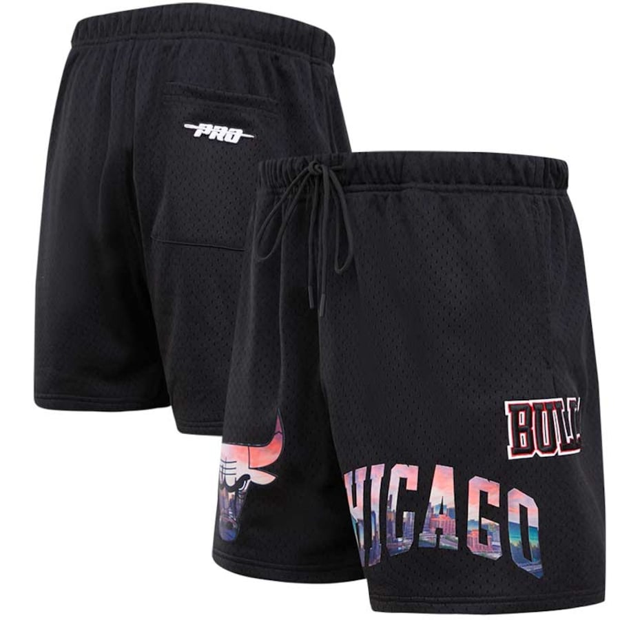 Men's Chicago Bulls Pro Standard Black City Scape Mesh Shorts Men's Chicago Bulls Pro Standard Black City Scape Mesh Shorts