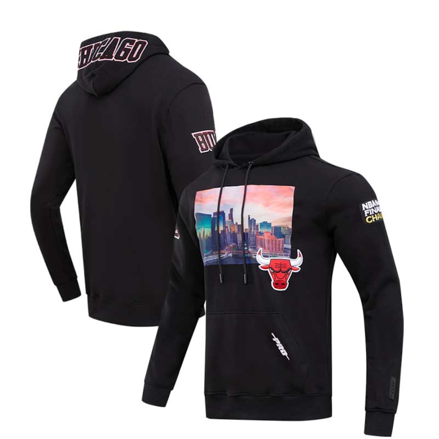 Men's Chicago Bulls Pro Standard Black City Scape Pullover Hoodie Men's Chicago Bulls Pro Standard Black City Scape Pullover Hoodie