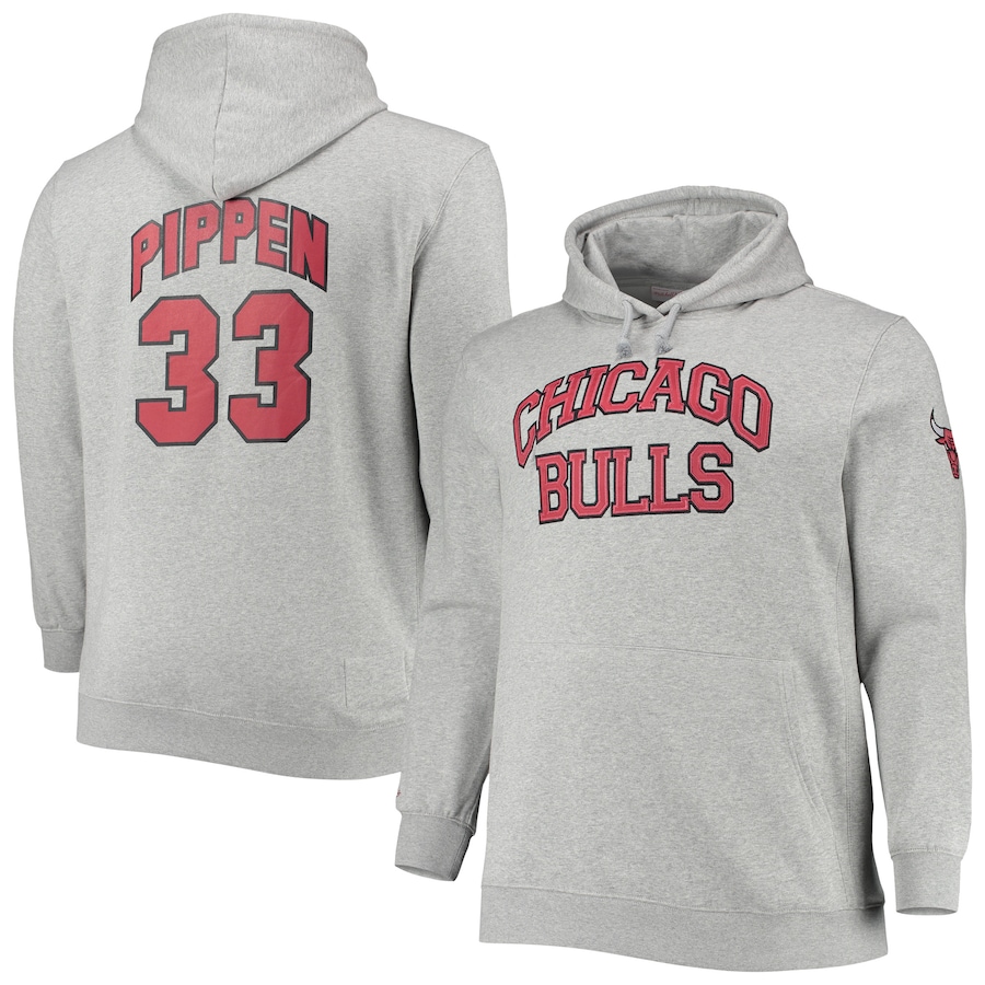 Men's Chicago Bulls Scottie Pippen Mitchell & Ness Heathered Gray Big & Tall Name & Number Pullover Hoodie