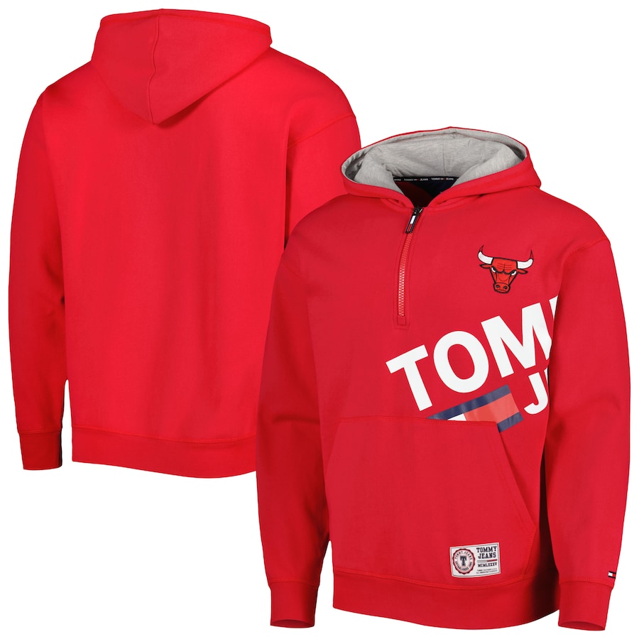 Men's Chicago Bulls Tommy Jeans Red Bernard Half-Zip Hoodie Men's Chicago Bulls Tommy Jeans Red Bernard Half-Zip Hoodie