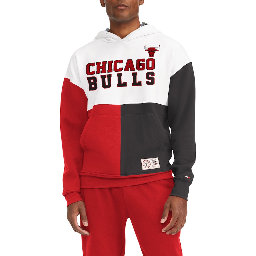 Men's Chicago Bulls Tommy Jeans White/Red Andrew Split Pullover Hoodie
