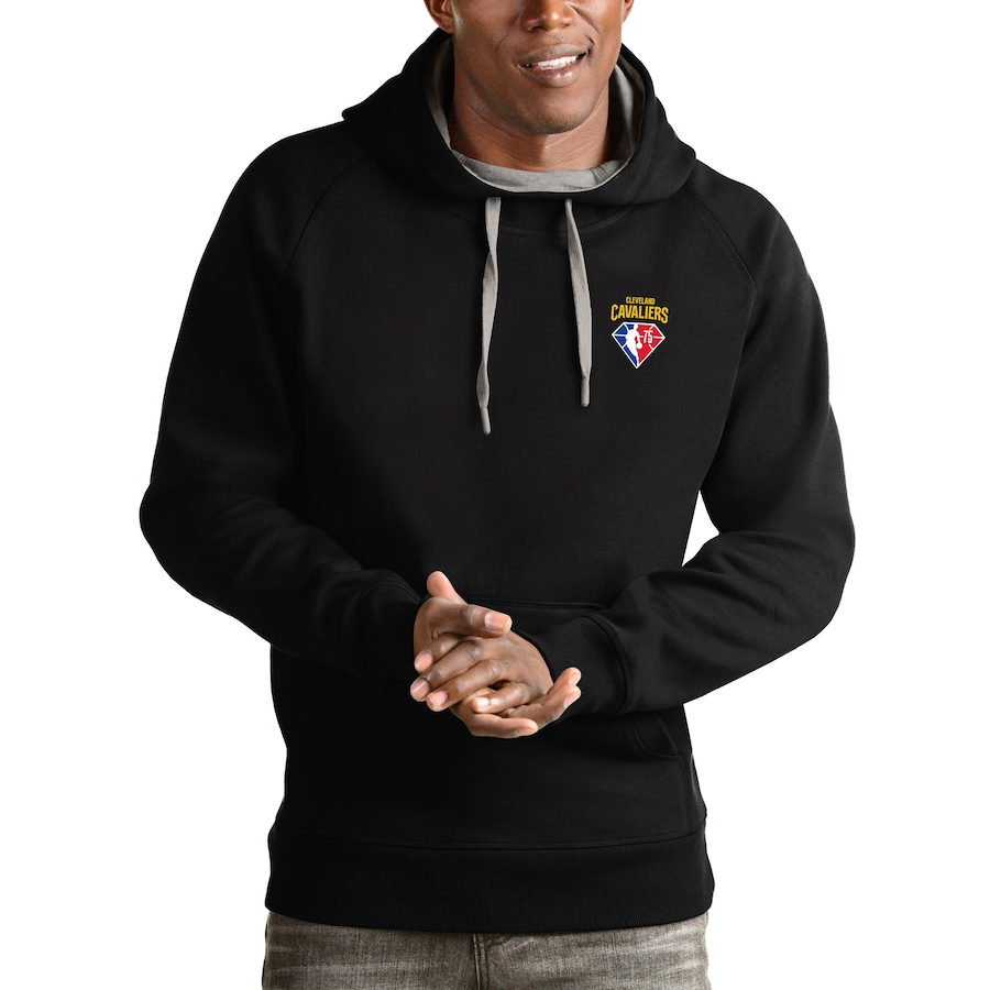 Men's Cleveland Cavaliers Antigua Black NBA 75th Anniversary Victory Pullover Hoodie Men's Cleveland Cavaliers Antigua Black NBA 75th Anniversary Victory Pullover Hoodie