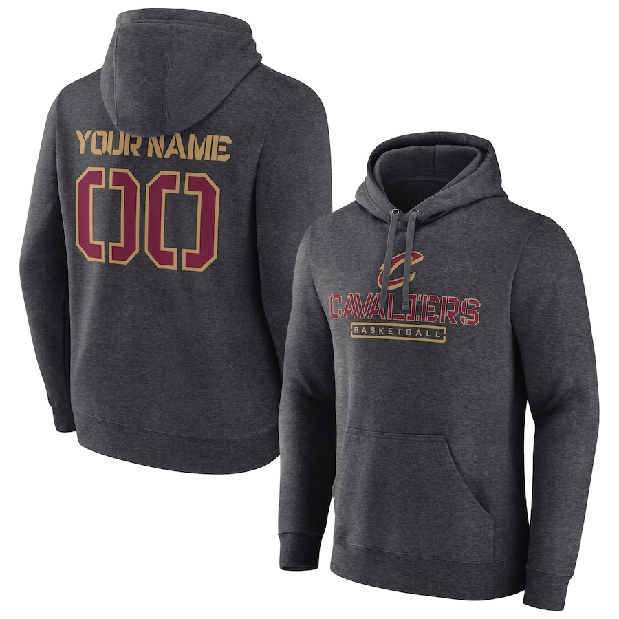 Men's Customize Cleveland Cavaliers Charcoal Personalized Evanston Stencil Pullover Hoodie Men's Customize Cleveland Cavaliers Charcoal Personalized Evanston Stencil Pullover Hoodie