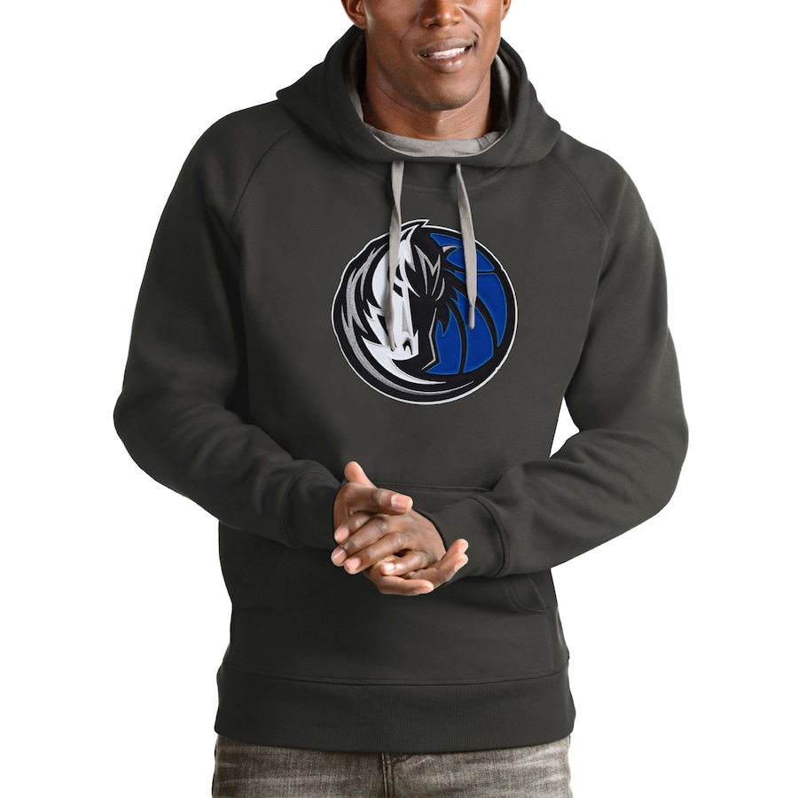Men's Dallas Mavericks Antigua Charcoal Logo Victory Pullover Hoodie