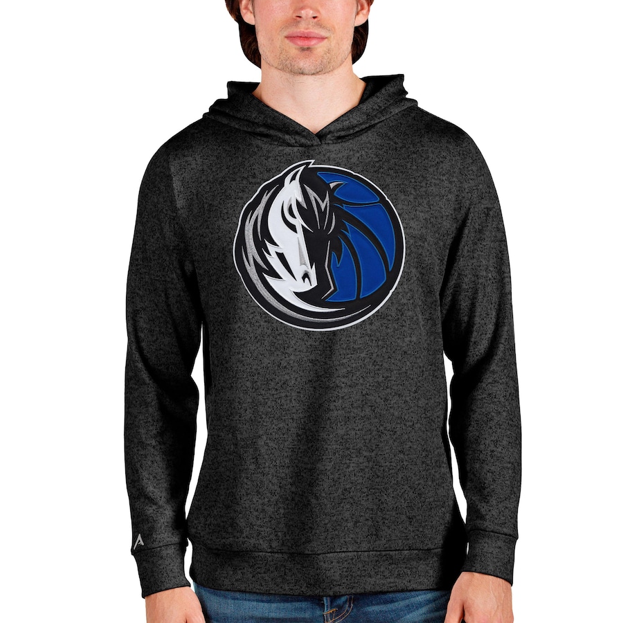 Men's Dallas Mavericks Antigua Heathered Black Logo Absolute Pullover Hoodie Men's Dallas Mavericks Antigua Heathered Black Logo Absolute Pullover Hoodie