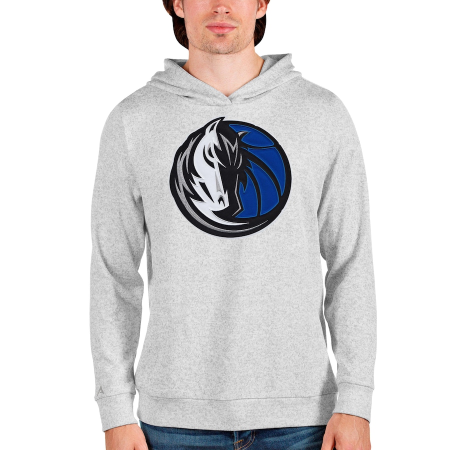 Men's Dallas Mavericks Antigua Heathered Gray Logo Absolute Pullover Hoodie Men's Dallas Mavericks Antigua Heathered Gray Logo Absolute Pullover Hoodie