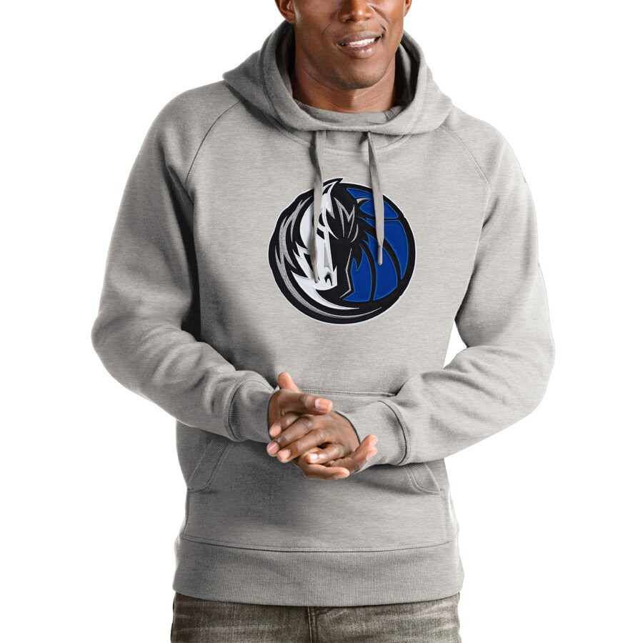 Men's Dallas Mavericks Antigua Heathered Gray Logo Victory Pullover Hoodie