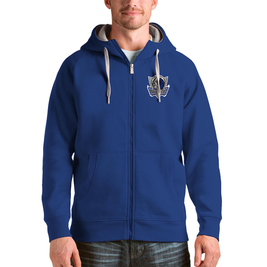 Men's Dallas Mavericks Antigua Royal Logo Victory Full-Zip Hoodie Men's Dallas Mavericks Antigua Royal Logo Victory Full-Zip Hoodie