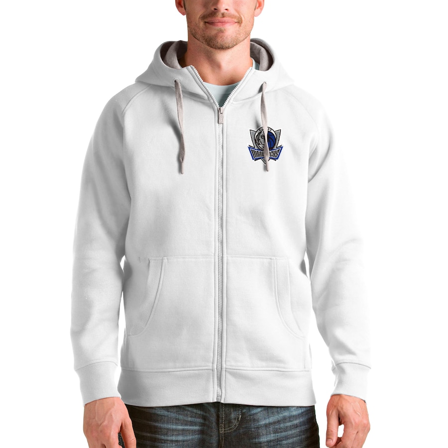 Men's Dallas Mavericks Antigua White Logo Victory Full-Zip Hoodie Men's Dallas Mavericks Antigua White Logo Victory Full-Zip Hoodie