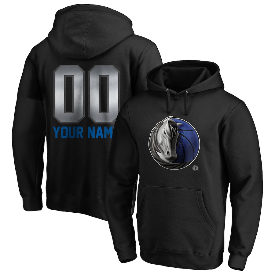 Men's Customize Dallas Mavericks Black Midnight Mascot Personalized Name & Number Pullover Hoodie Men's Customize Dallas Mavericks Black Midnight Mascot Personalized Name & Number Pullover Hoodie