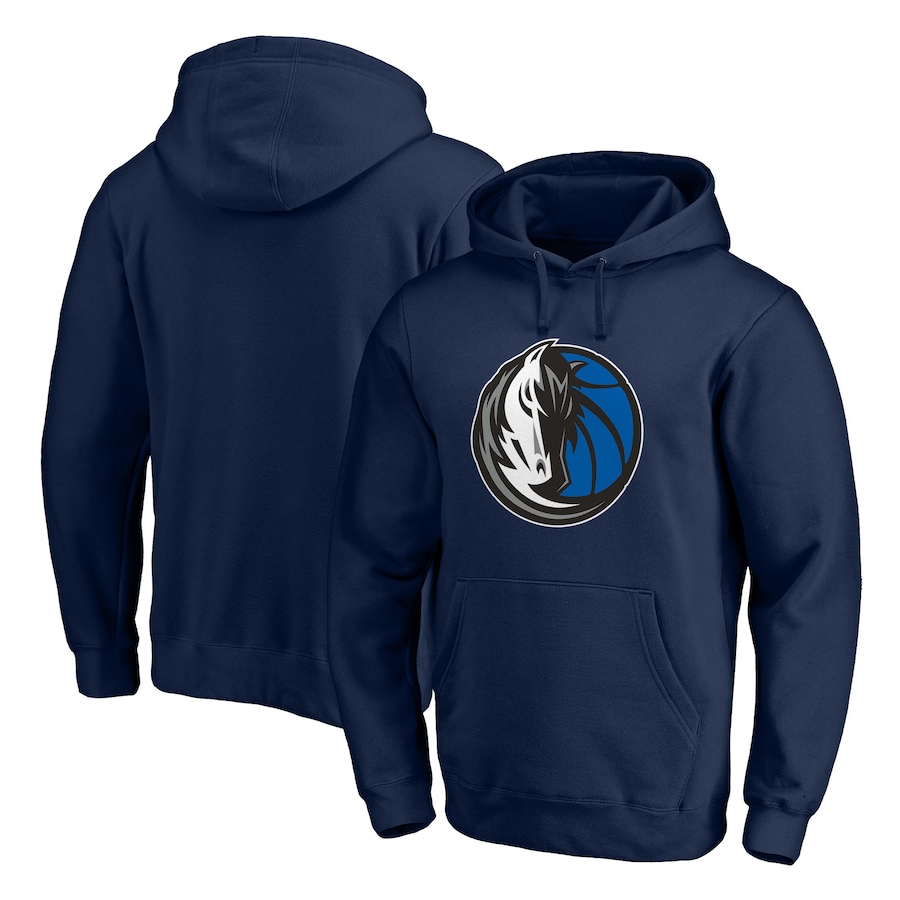 Men's Dallas Mavericks Navy Icon Primary Logo Fitted Pullover Hoodie