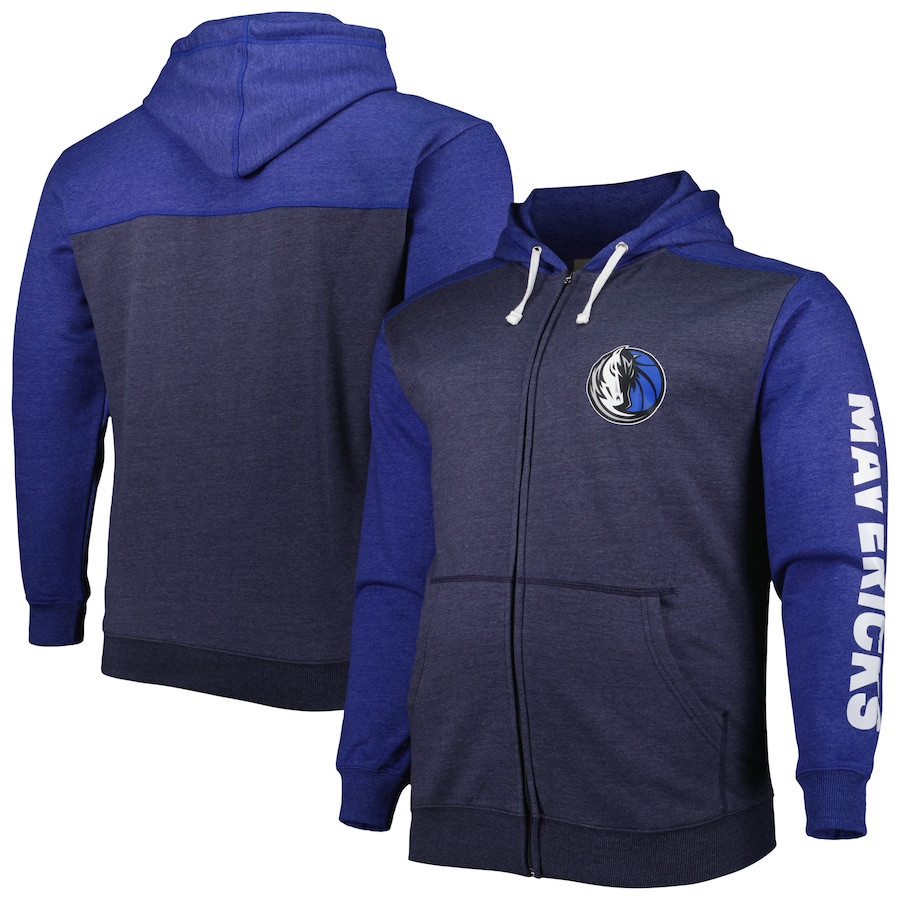 Men's Dallas Mavericks Navy/Royal Big & Tall Down and Distance Full-Zip Hoodie Men's Dallas Mavericks Navy/Royal Big & Tall Down and Distance Full-Zip Hoodie