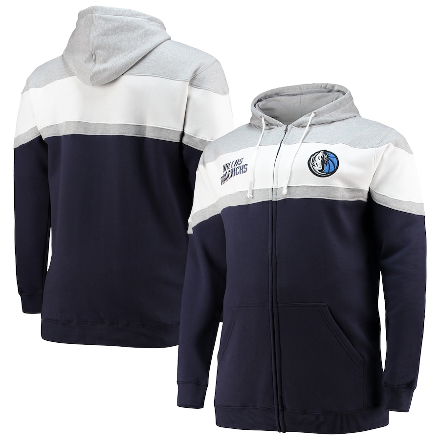 Men's Dallas Mavericks Navy/White Big & Tall Colorblock Wordmark Tripod Full-Zip Hoodie Men's Dallas Mavericks Navy/White Big & Tall Colorblock Wordmark Tripod Full-Zip Hoodie