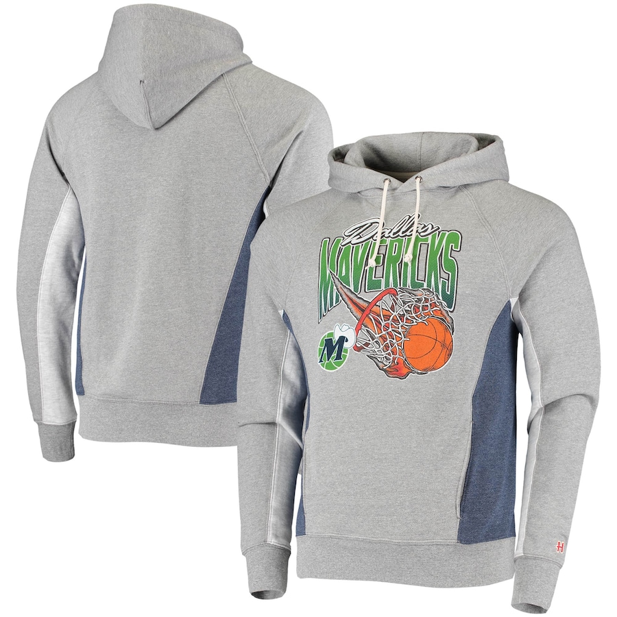 Men's Dallas Mavericks Homage Heathered Gray/Heathered Navy On Fire Tri-Blend Pullover Hoodie Men's Dallas Mavericks Homage Heathered Gray/Heathered Navy On Fire Tri-Blend Pullover Hoodie