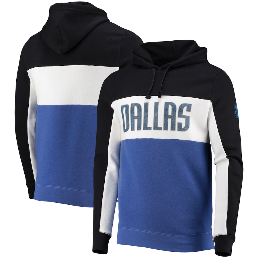 Men's Dallas Mavericks Junk Food Black/White Wordmark Colorblock Fleece Pullover Hoodie Men's Dallas Mavericks Junk Food Black/White Wordmark Colorblock Fleece Pullover Hoodie