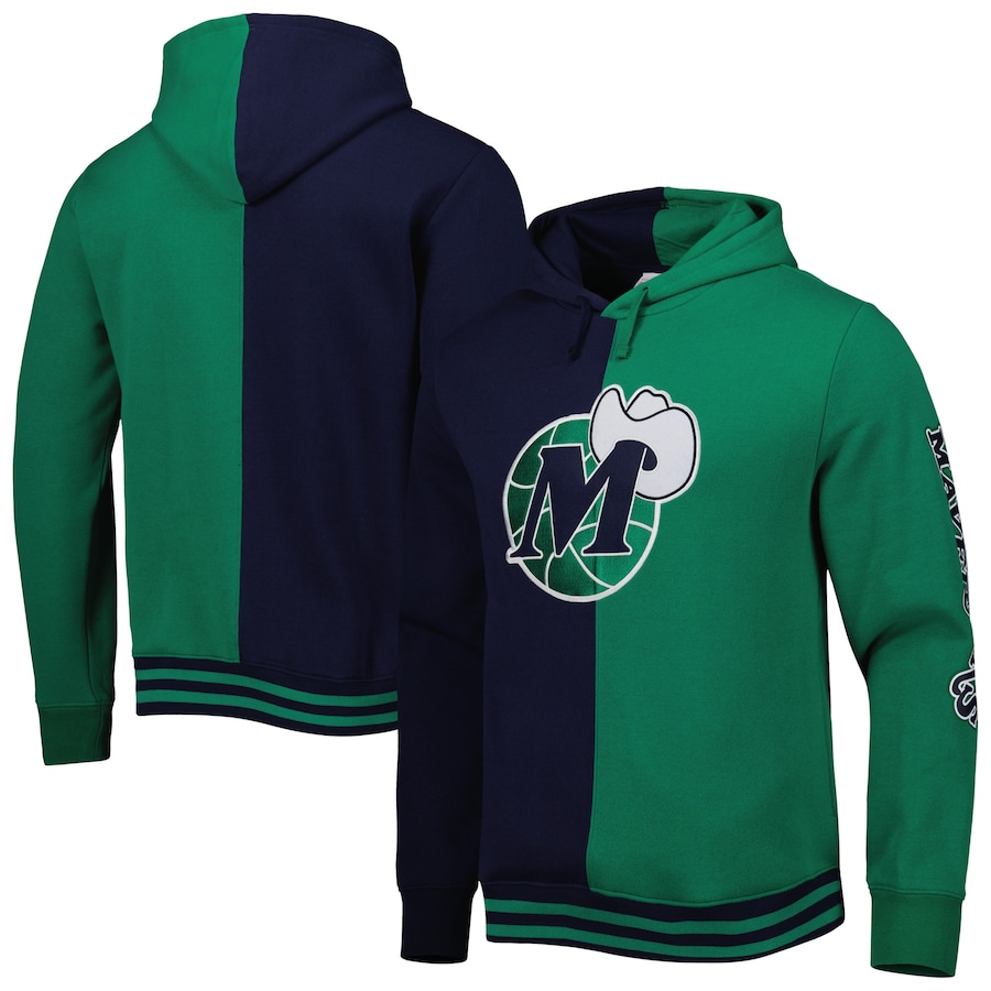 Men's Dallas Mavericks Mitchell & Ness Navy/Green Hardwood Classics Split Pullover Hoodie Men's Dallas Mavericks Mitchell & Ness Navy/Green Hardwood Classics Split Pullover Hoodie