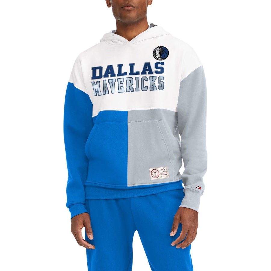 Men's Dallas Mavericks Tommy Jeans White/Royal Andrew Split Pullover Hoodie Men's Dallas Mavericks Tommy Jeans White/Royal Andrew Split Pullover Hoodie
