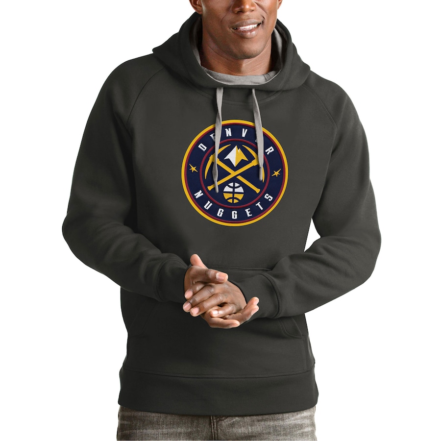 Men's Denver Nuggets Antigua Charcoal Team Logo Victory Pullover Hoodie Men's Denver Nuggets Antigua Charcoal Team Logo Victory Pullover Hoodie