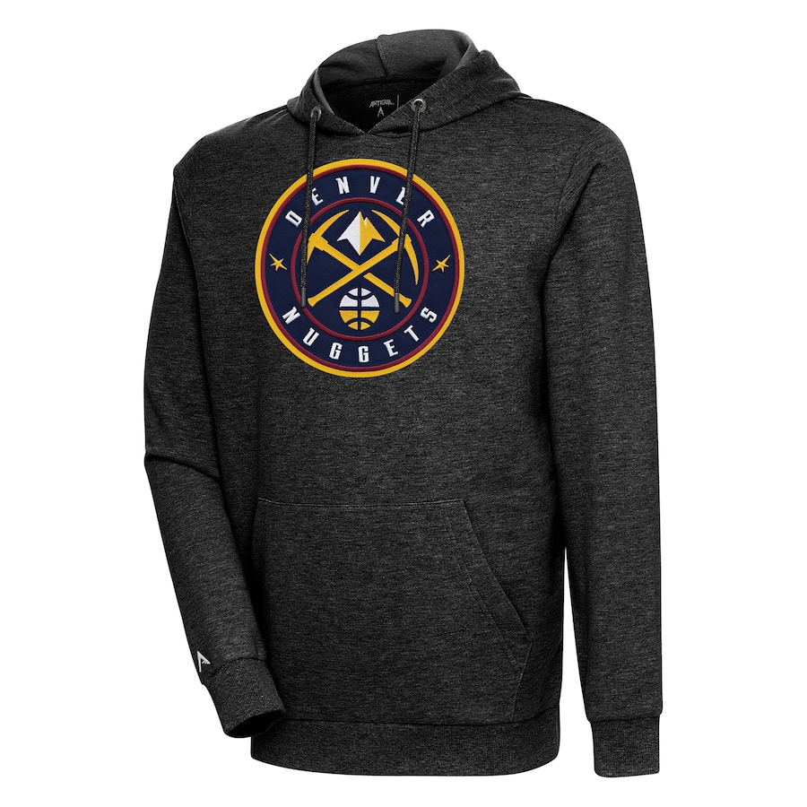 Men's Denver Nuggets Antigua Heather Black Action Pullover Hoodie Men's Denver Nuggets Antigua Heather Black Action Pullover Hoodie