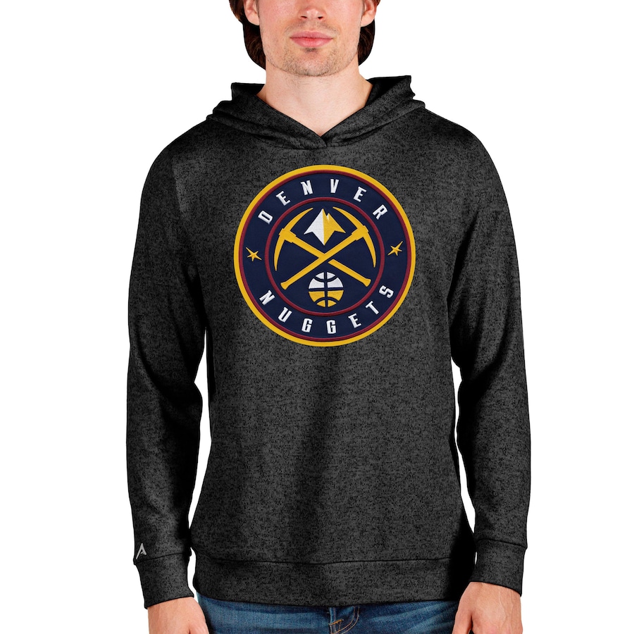 Men's Denver Nuggets Antigua Heathered Black Logo Absolute Pullover Hoodie Men's Denver Nuggets Antigua Heathered Black Logo Absolute Pullover Hoodie