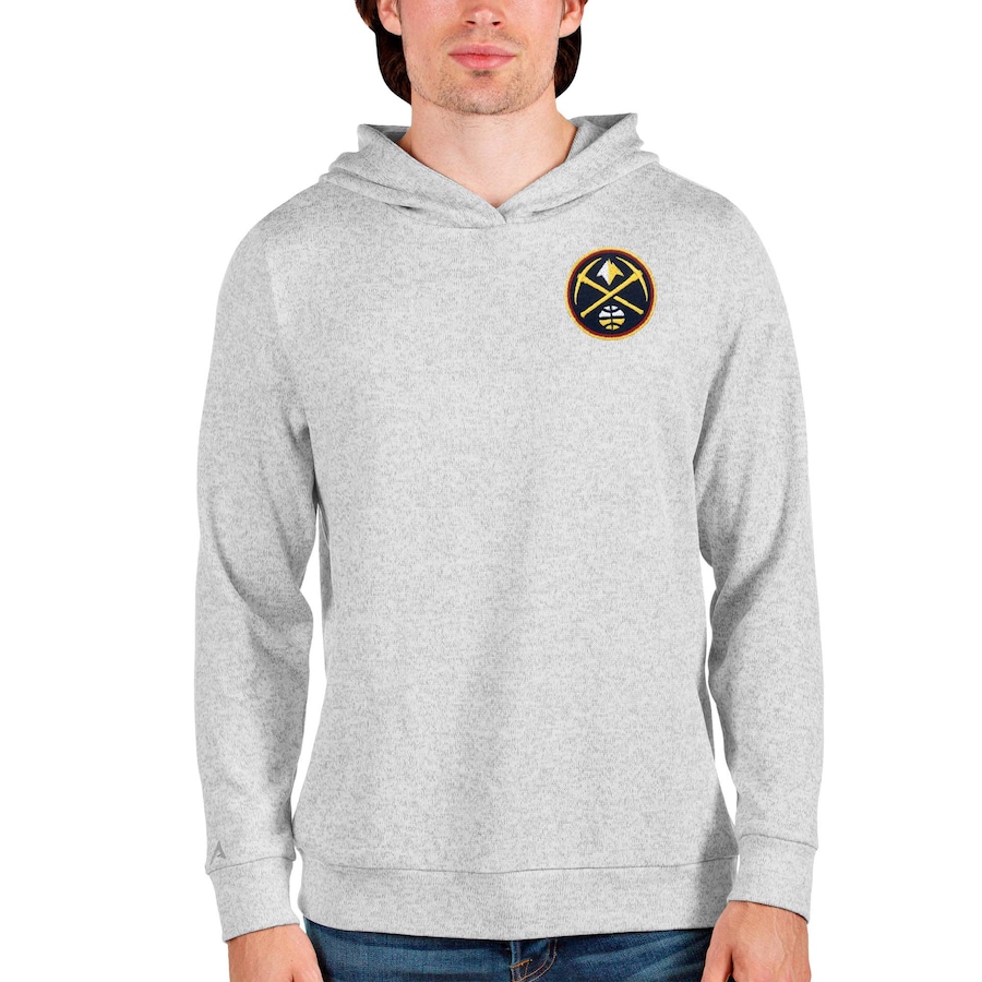Men's Denver Nuggets Antigua Heathered Gray Absolute Pullover Hoodie Men's Denver Nuggets Antigua Heathered Gray Absolute Pullover Hoodie
