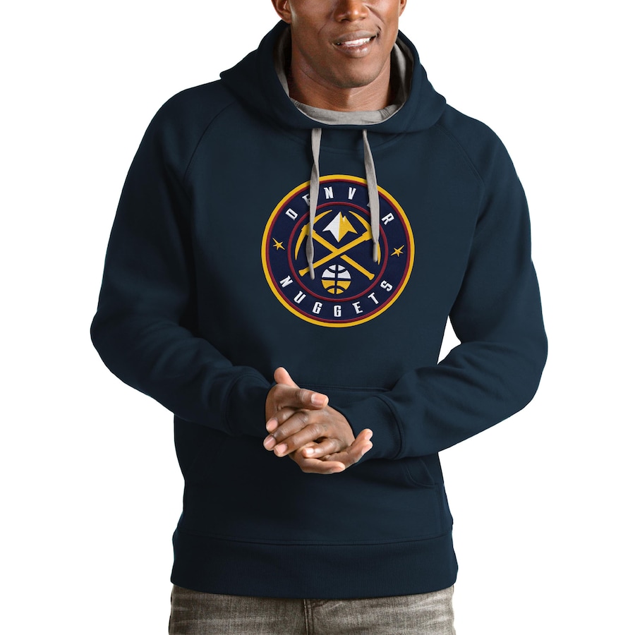 Men's Denver Nuggets Antigua Navy Logo Victory Pullover Hoodie Men's Denver Nuggets Antigua Navy Logo Victory Pullover Hoodie