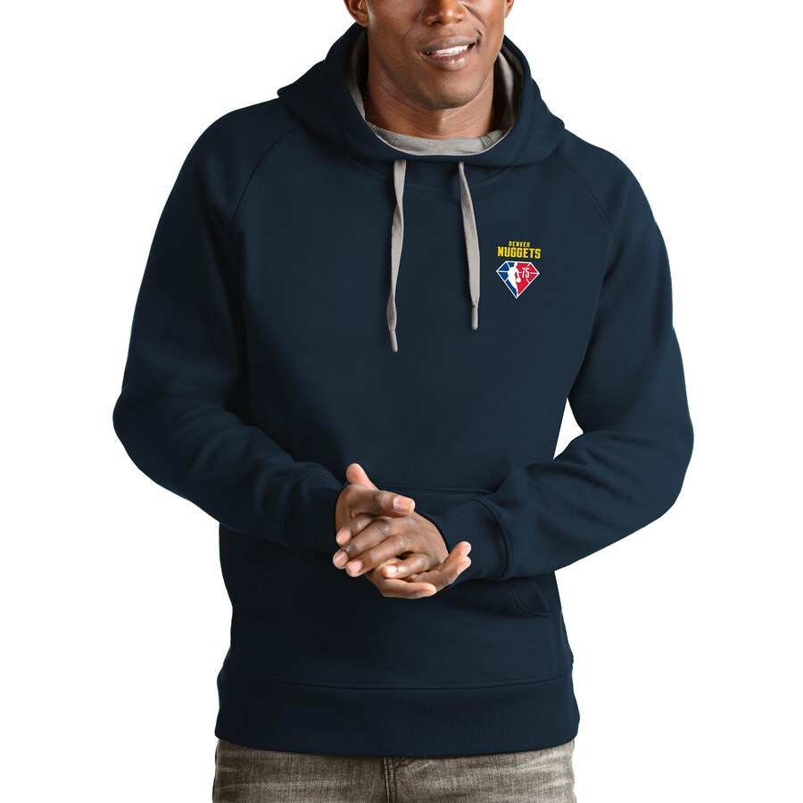 Men's Denver Nuggets Antigua Navy NBA 75th Anniversary Victory Pullover Hoodie Men's Denver Nuggets Antigua Navy NBA 75th Anniversary Victory Pullover Hoodie