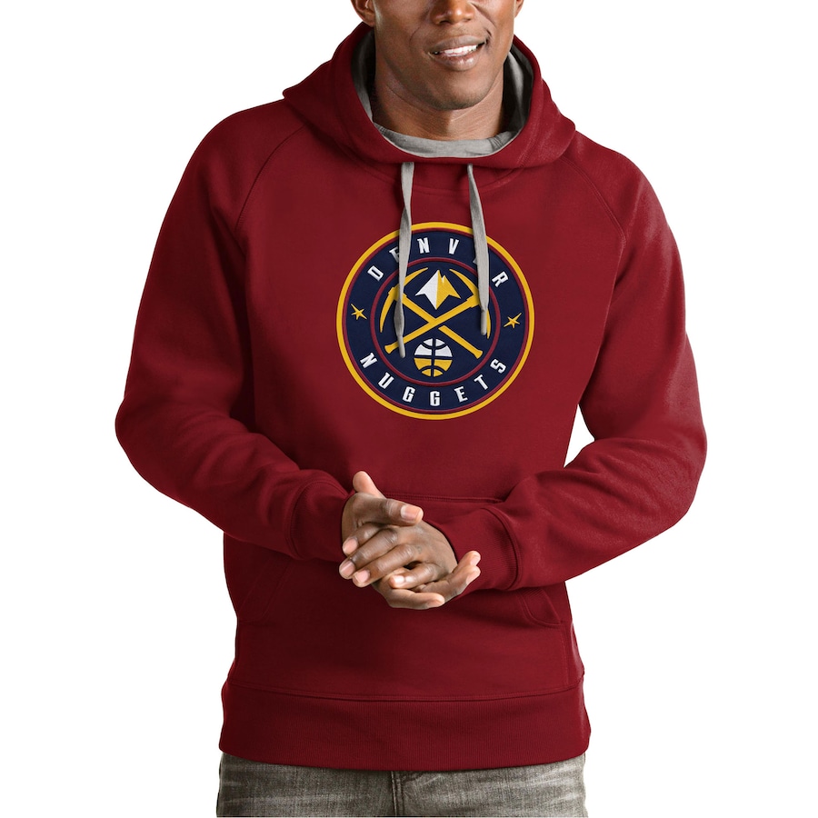Men's Denver Nuggets Antigua Red Team Logo Victory Pullover Hoodie
