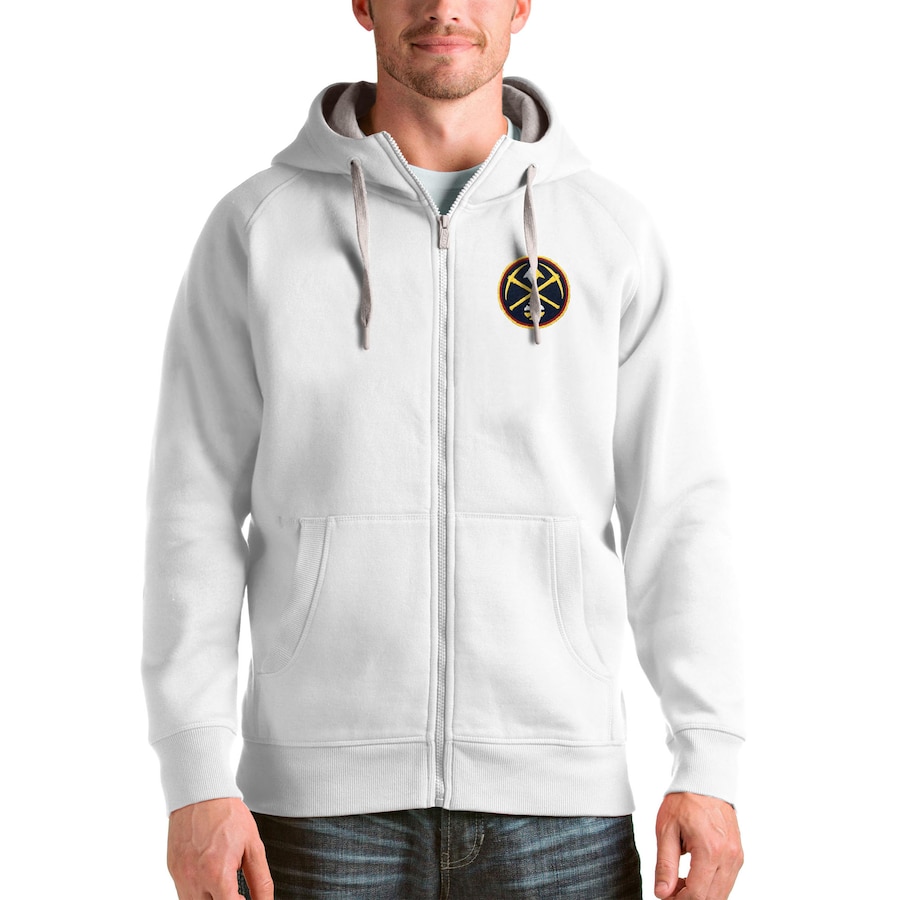 Men's Denver Nuggets Antigua White Logo Victory Full-Zip Hoodie Men's Denver Nuggets Antigua White Logo Victory Full-Zip Hoodie