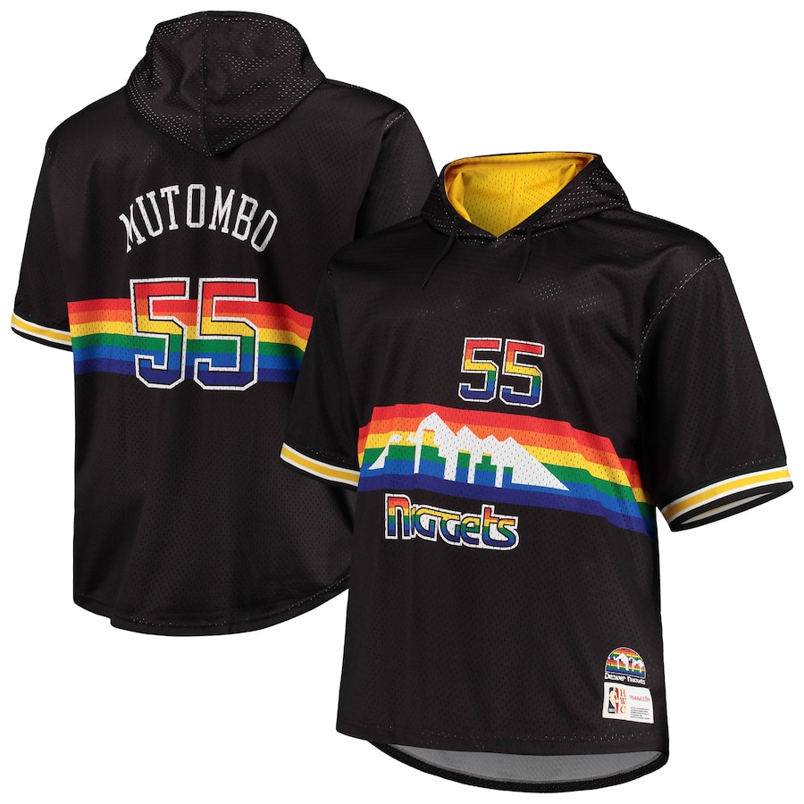 Men's Denver Nuggets Dikembe Mutombo Mitchell & Ness Black/Gold Big & Tall Name & Number Short Sleeve Hoodie