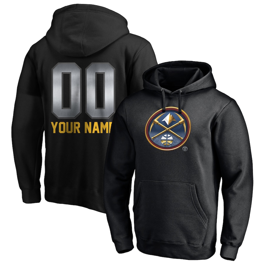 Men's Customize Denver Nuggets Black Midnight Mascot Personalized Name & Number Pullover Hoodie Men's Customize Denver Nuggets Black Midnight Mascot Personalized Name & Number Pullover Hoodie