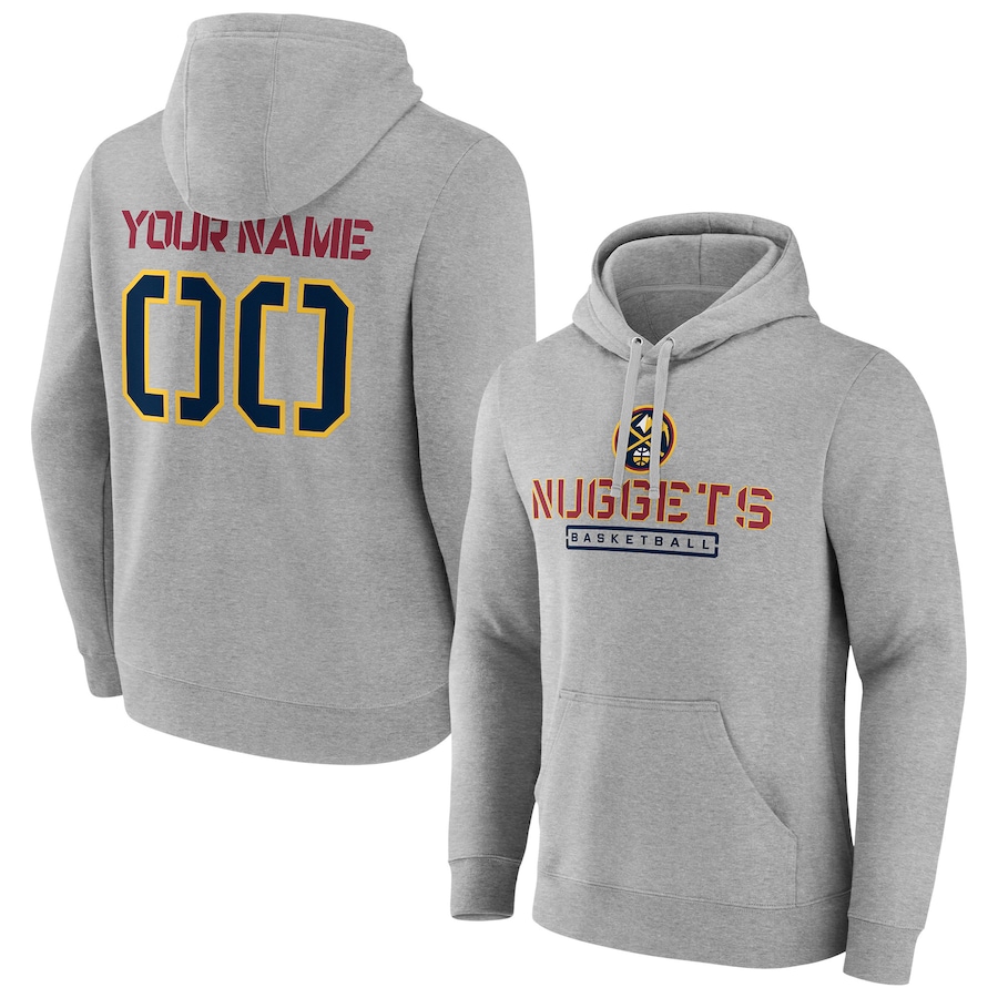 Men's Customize Denver Nuggets Gray Personalized Evanston Stencil Pullover Hoodie Men's Customize Denver Nuggets Gray Personalized Evanston Stencil Pullover Hoodie