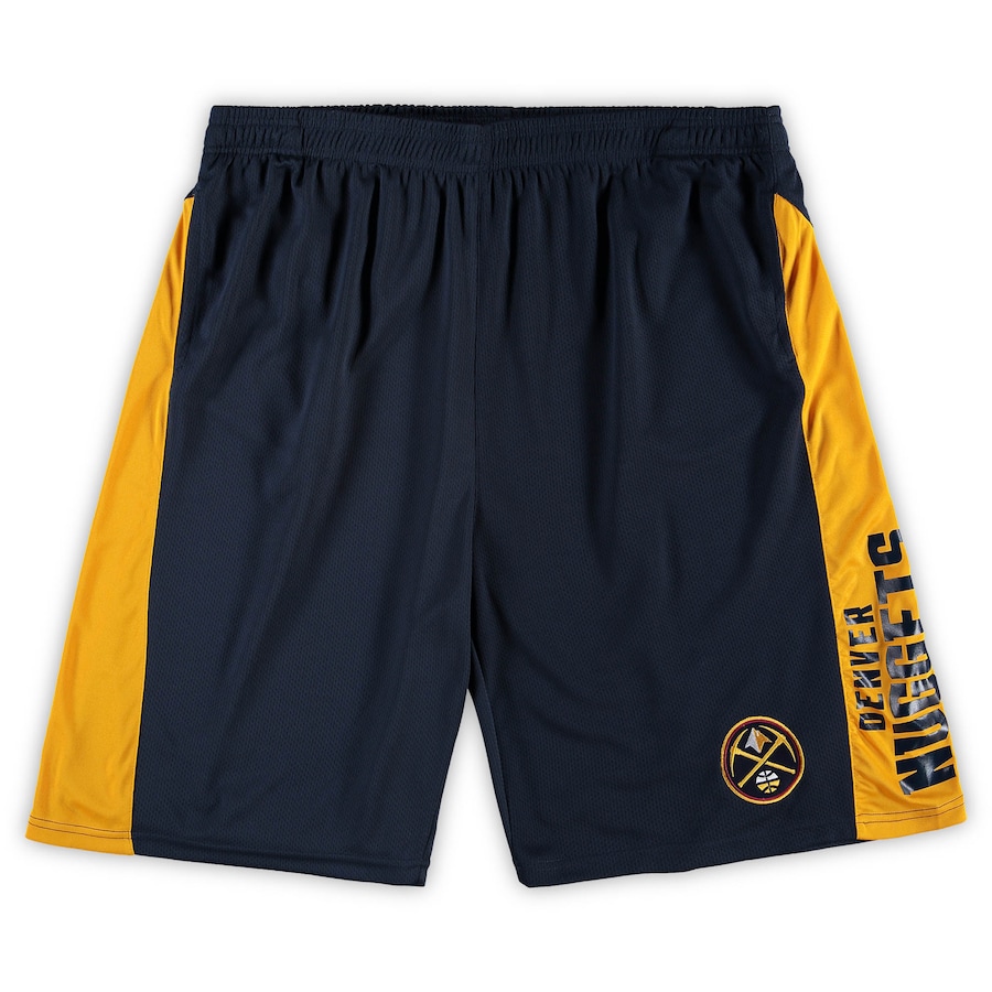 Men's Denver Nuggets Navy/Gold Big & Tall Wordmark Logo Practice Shorts Men's Denver Nuggets Navy/Gold Big & Tall Wordmark Logo Practice Shorts