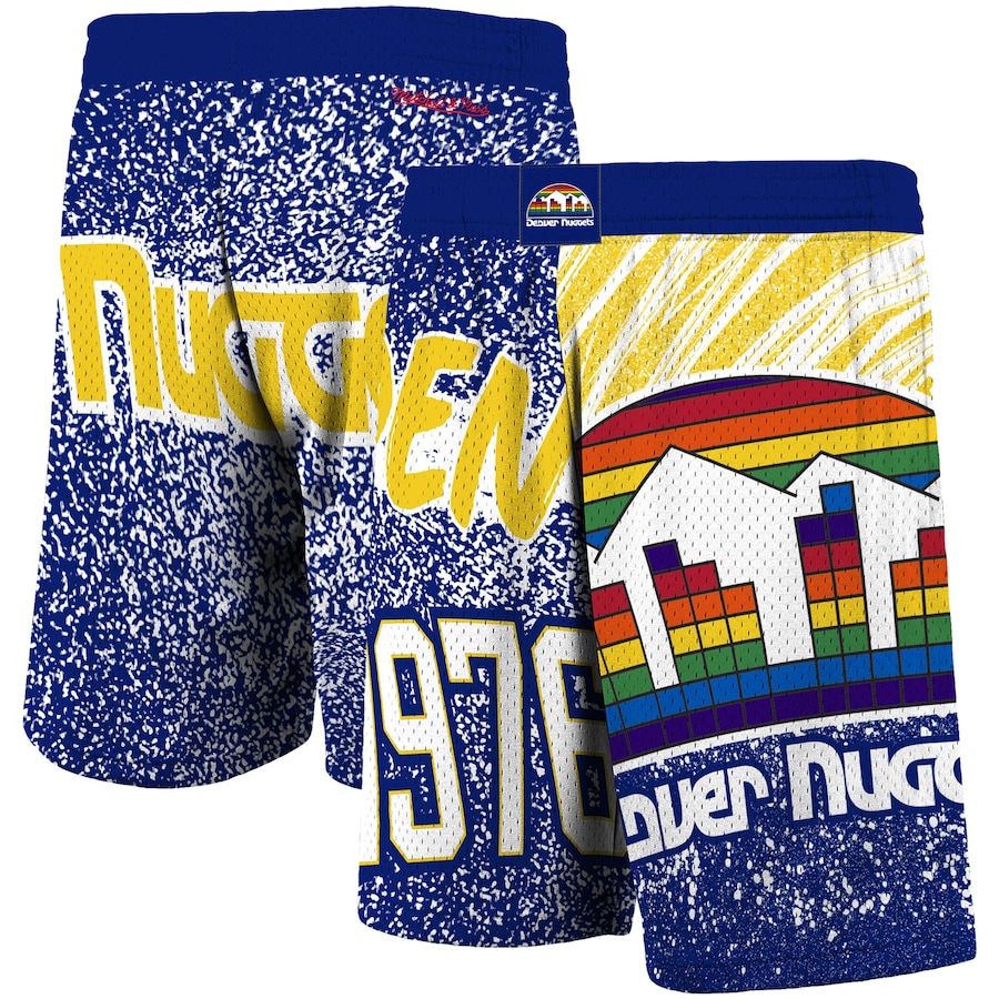 Men's Denver Nuggets Mitchell & Ness Royal Hardwood Classics Jumbotron Sublimated Shorts Men's Denver Nuggets Mitchell & Ness Royal Hardwood Classics Jumbotron Sublimated Shorts