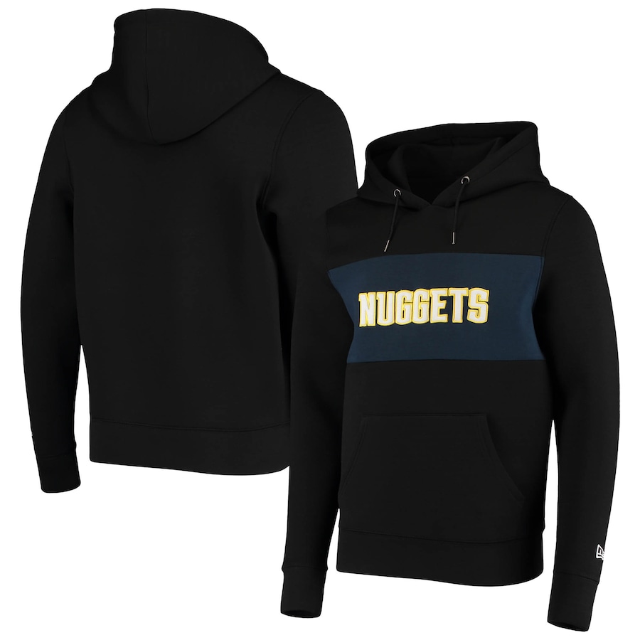 Men's Denver Nuggets New Era Black Neoprene Colorbock Pullover Hoodie Men's Denver Nuggets New Era Black Neoprene Colorbock Pullover Hoodie