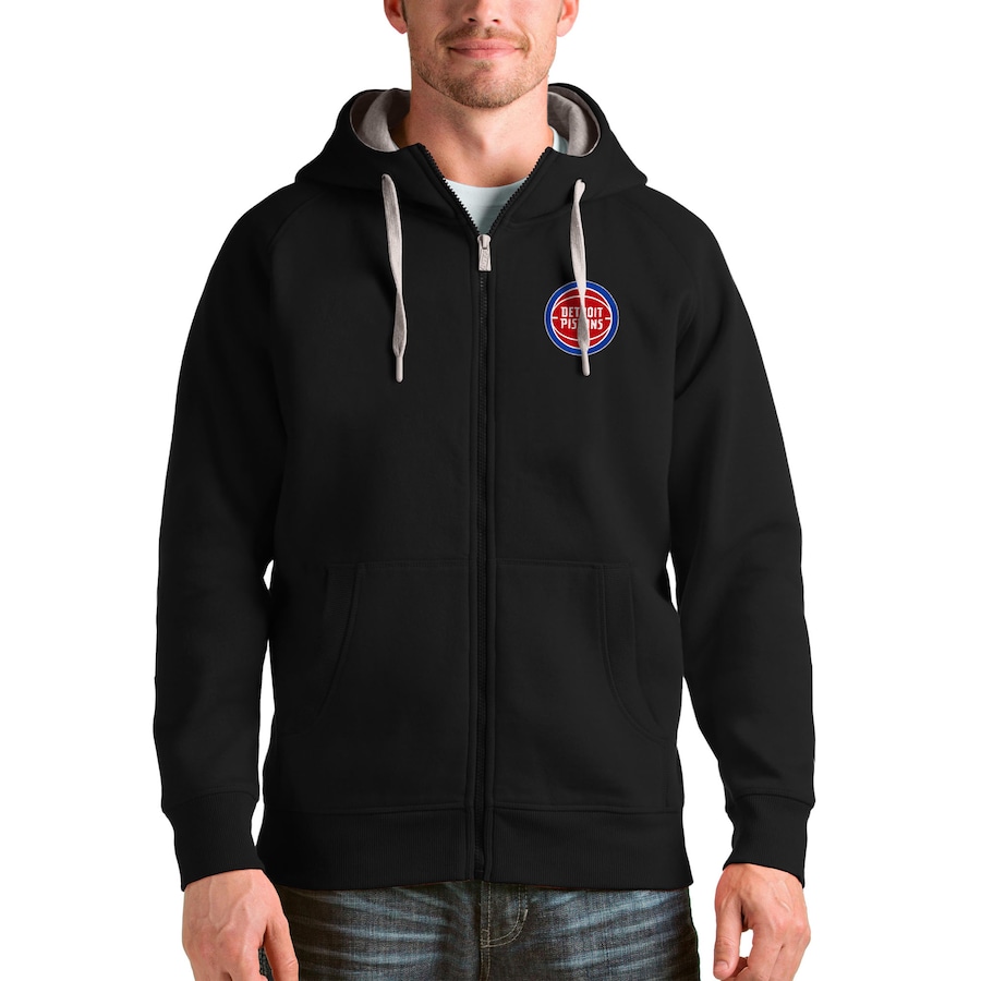 Men's Detroit Pistons Antigua Black Logo Victory Full-Zip Hoodie Men's Detroit Pistons Antigua Black Logo Victory Full-Zip Hoodie
