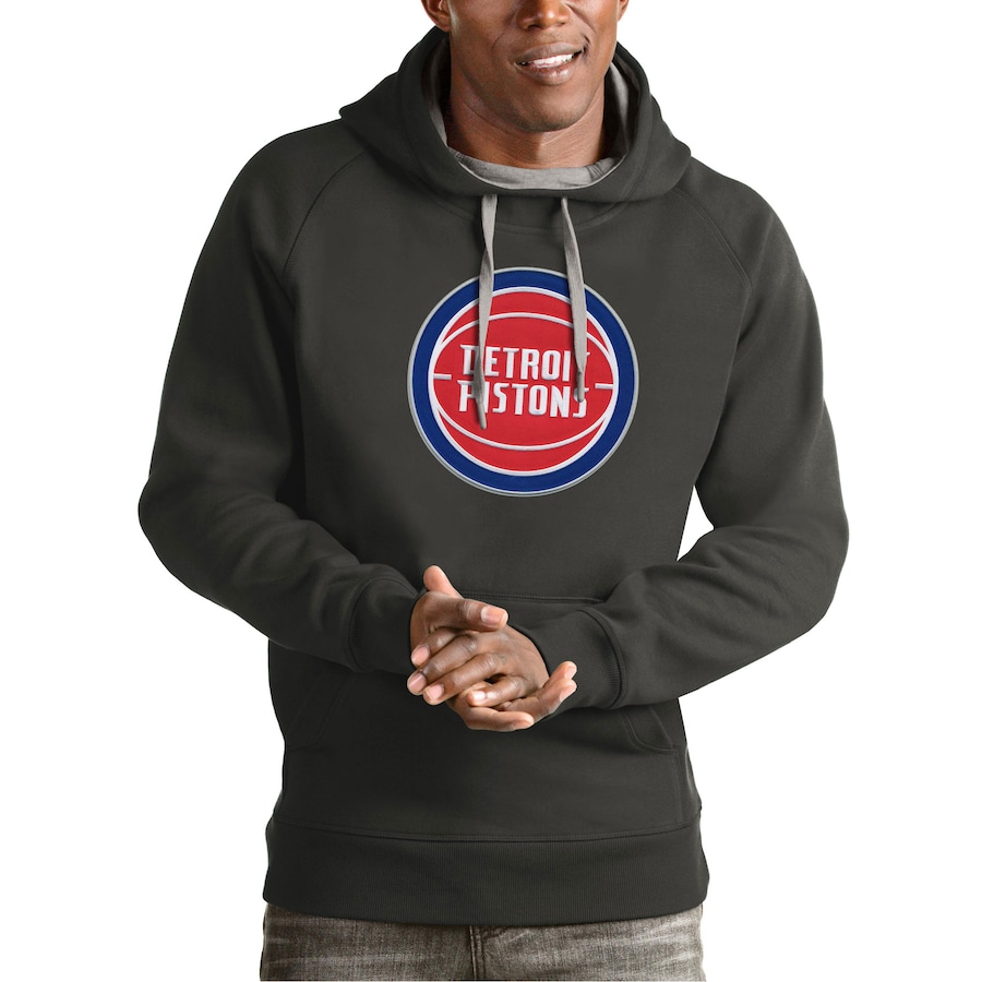 Men's Detroit Pistons Antigua Charcoal Team Logo Victory Pullover Hoodie Men's Detroit Pistons Antigua Charcoal Team Logo Victory Pullover Hoodie