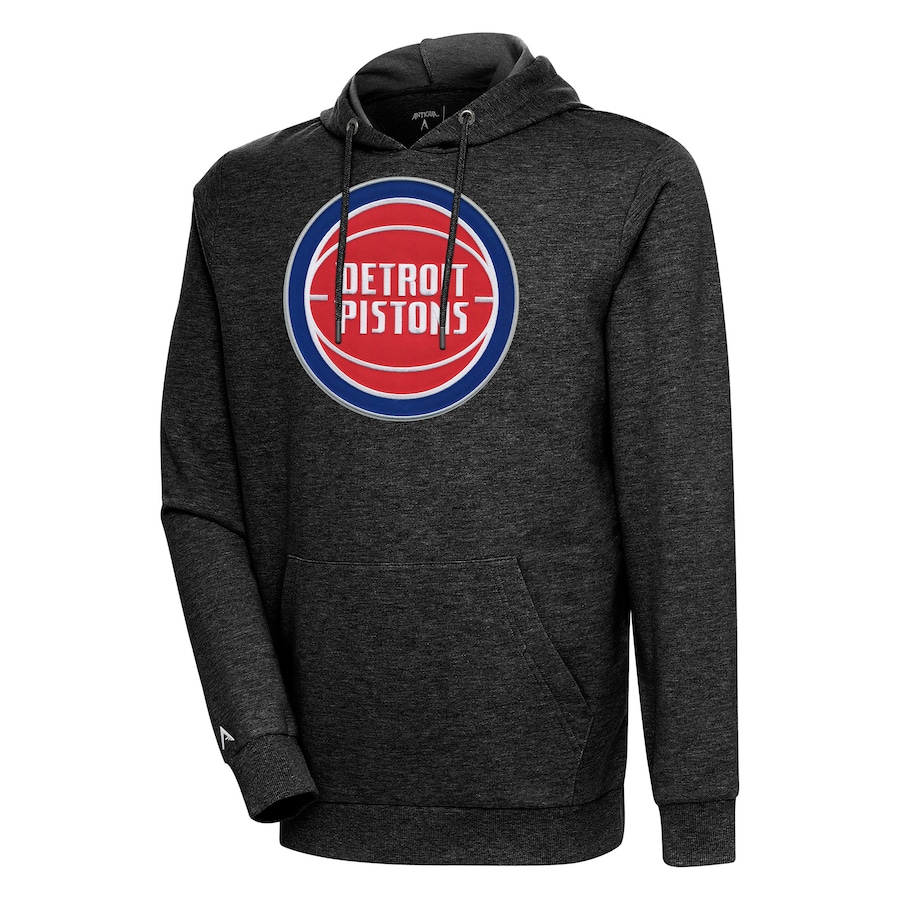 Men's Detroit Pistons Antigua Heather Black Action Pullover Hoodie Men's Detroit Pistons Antigua Heather Black Action Pullover Hoodie