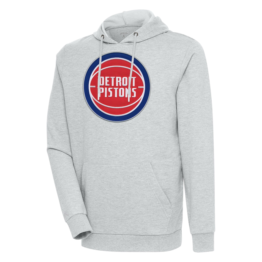 Men's Detroit Pistons Antigua Heather Gray Action Pullover Hoodie Men's Detroit Pistons Antigua Heather Gray Action Pullover Hoodie