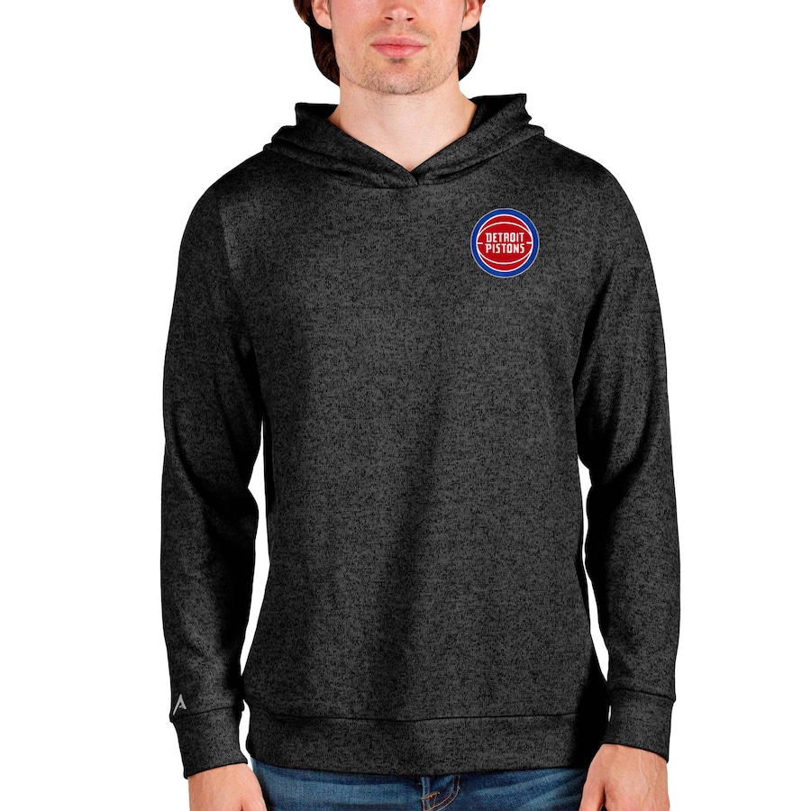 Men's Detroit Pistons Antigua Heathered Black Absolute Pullover Hoodie Men's Detroit Pistons Antigua Heathered Black Absolute Pullover Hoodie