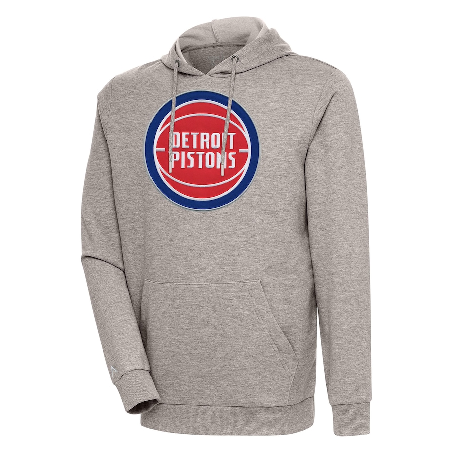 Men's Detroit Pistons Antigua Oatmeal Action Pullover Hoodie Men's Detroit Pistons Antigua Oatmeal Action Pullover Hoodie