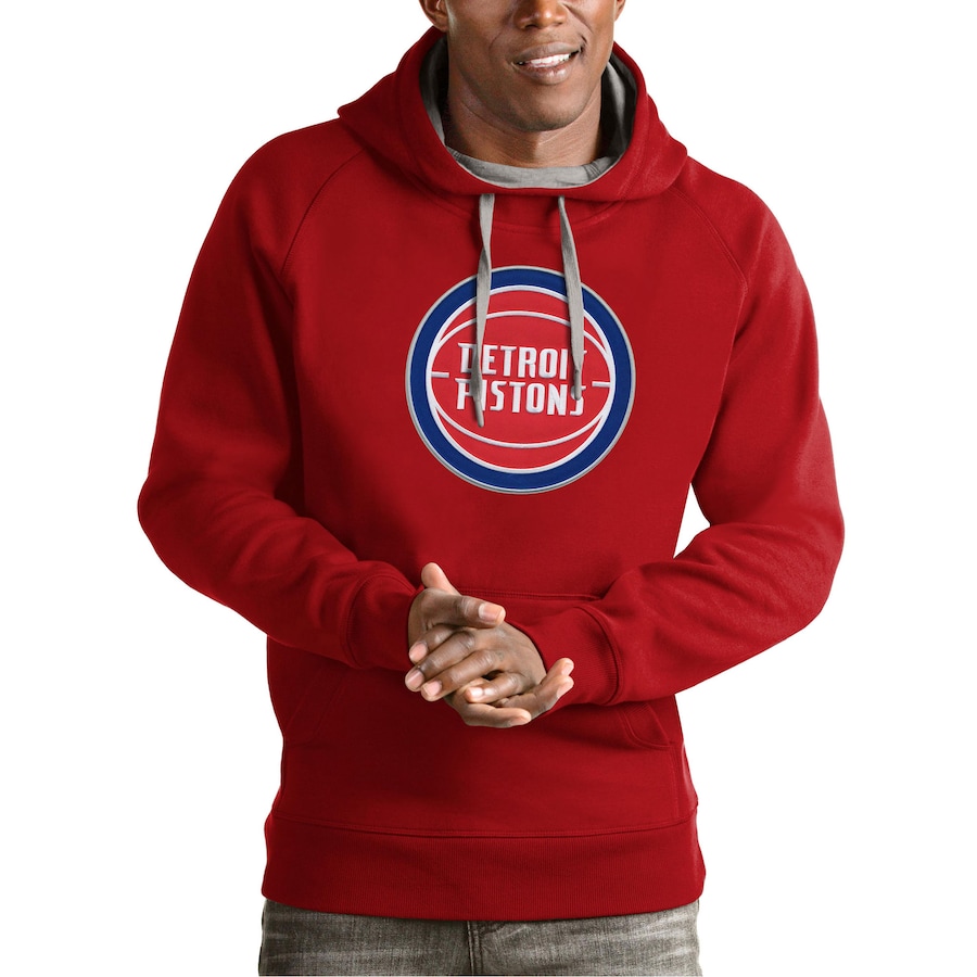 Men's Detroit Pistons Antigua Red Team Logo Victory Pullover Hoodie Men's Detroit Pistons Antigua Red Team Logo Victory Pullover Hoodie