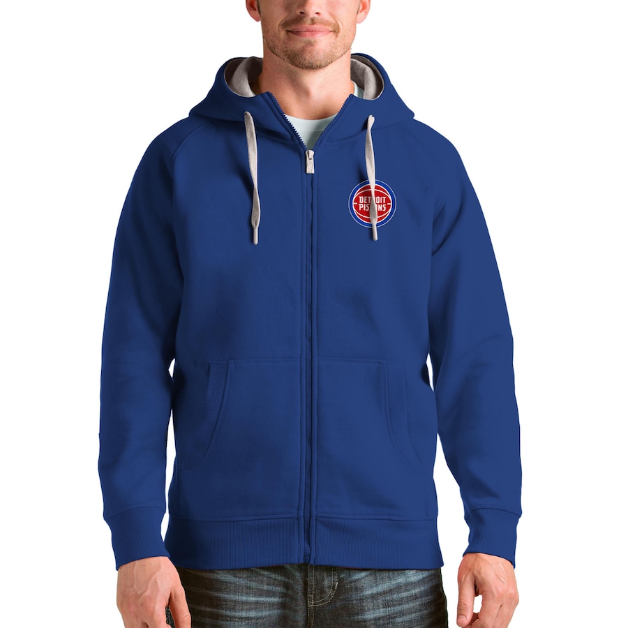 Men's Detroit Pistons Antigua Royal Logo Victory Full-Zip Hoodie Men's Detroit Pistons Antigua Royal Logo Victory Full-Zip Hoodie