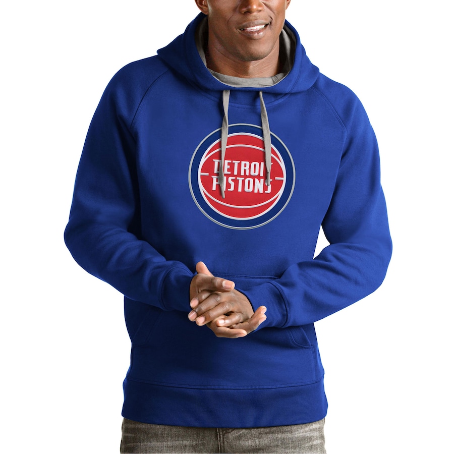 Men's Detroit Pistons Antigua Royal Team Logo Victory Pullover Hoodie Men's Detroit Pistons Antigua Royal Team Logo Victory Pullover Hoodie