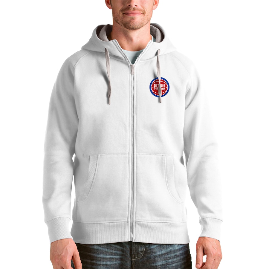 Men's Detroit Pistons Antigua White Logo Victory Full-Zip Hoodie Men's Detroit Pistons Antigua White Logo Victory Full-Zip Hoodie